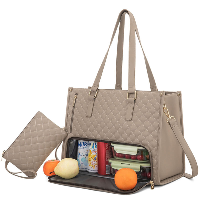Women's Insulated Lunch Bag, Stylish Water-Resistant Cooler Tote with Separate Top Compartment, Reusable Thermal Lunch Box for Work — Multiple Colors