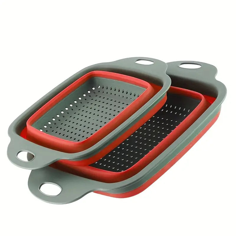 Collapsible Washing Strainer Basket - Foldable Silicone & TPR Fruit and Vegetable Drainer with Handles, Multifunctional Kitchen Colander for Cleaning