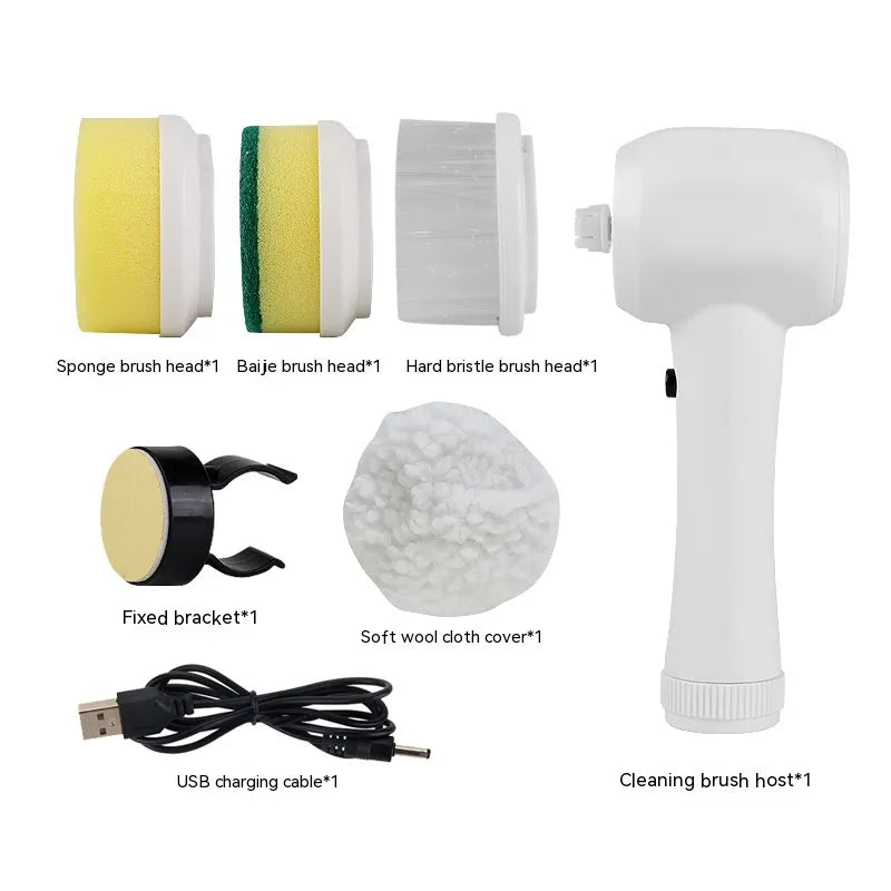 Electric Spin Scrubber, 4-in-1 Cordless Handheld Cleaning Brush with 360° Rotation & 4 Interchangeable Heads — Multipurpose