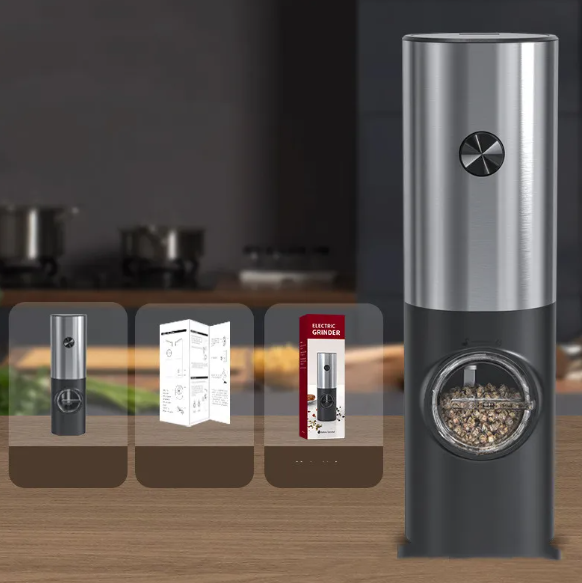 Electric Salt & Pepper Grinder, USB-C Rechargeable One-Touch Mill with Adjustable Coarseness & Base Light — Single or 2-Piece Set