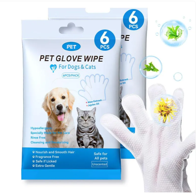 Pet Glove Wipes & Dental Finger Wipes for Cats & Dogs, Gentle No-Rinse Grooming Wipes for Coat, Paws & Teeth — 5/6 pc Packs