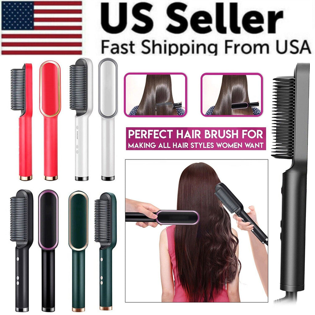 Hair Straightener Brush, 2-in-1 Straightening & Curling Hot Comb with Ceramic PTC Heating, 5 Adjustable Heat Settings & Anti-Scald Design — 4 Colors