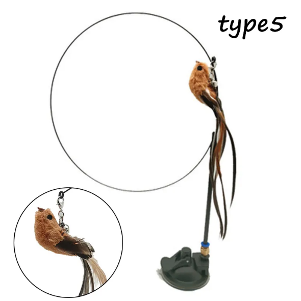 Interactive Cat Toys for Indoor Cats, Self-Play Feather Teaser with Suction Cup Base & Bell — 5 Styles Available
