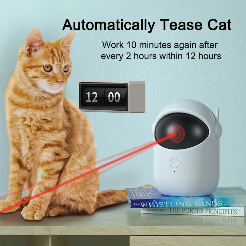 Automatic Cat Laser Toy, Interactive Laser Pointer for Indoor Cats with 3 Play Modes & Smart Timer, USB Rechargeable Hands-Free Cat Teaser — White