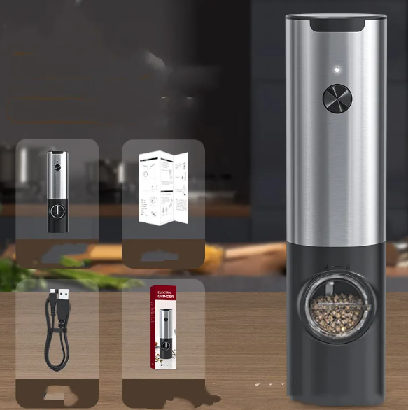 Electric Salt & Pepper Grinder, USB-C Rechargeable One-Touch Mill with Adjustable Coarseness & Base Light — Single or 2-Piece Set