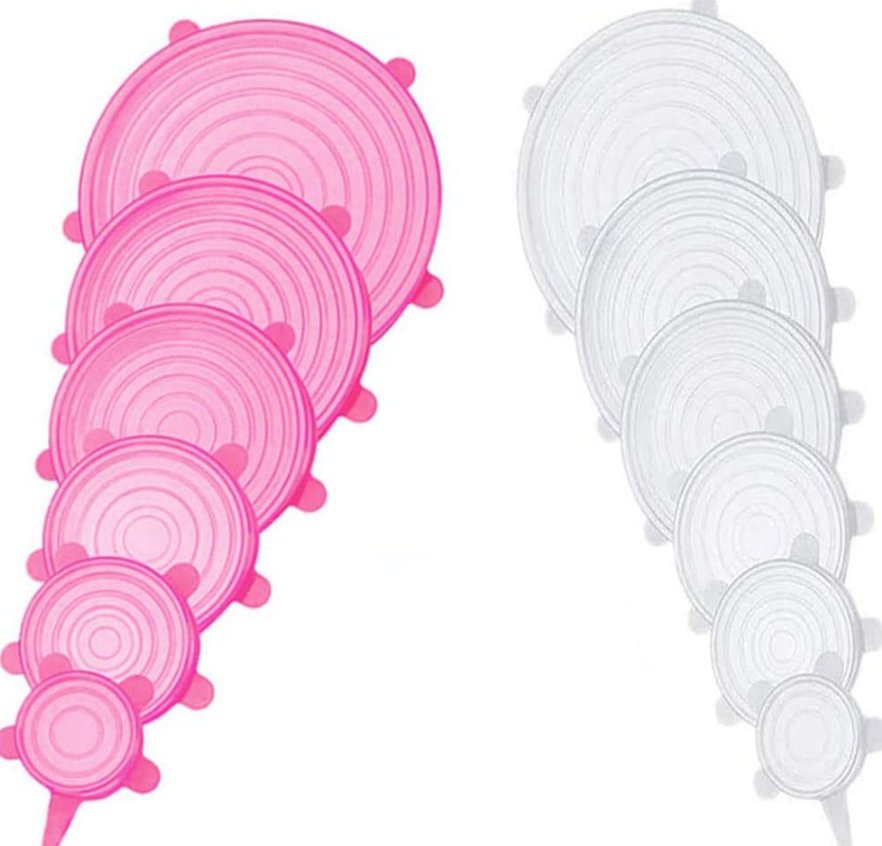 Silicone Stretch Lids for Food Storage, 12-Pack Reusable Food-Grade Silicone Lids in 6 Sizes — Multiple Colors
