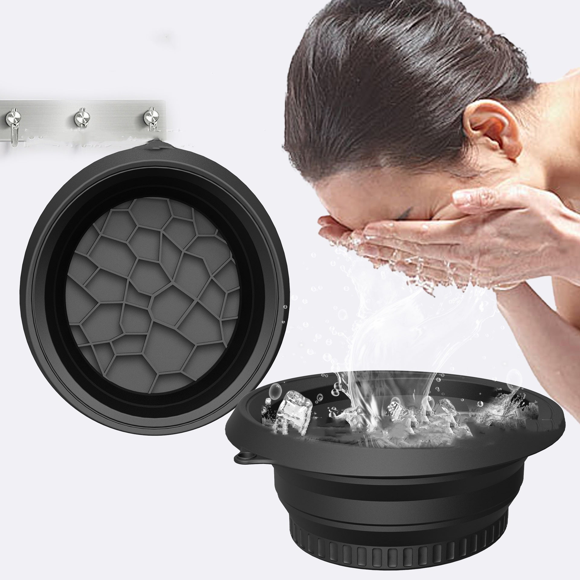 Collapsible Silicone Ice Basin, Flexible Ice Bath Bowl for Facial Skincare, Ice Facials & Spa Treatments — Black / Green / Purple