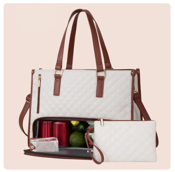 Women's Insulated Lunch Bag, Stylish Water-Resistant Cooler Tote with Separate Top Compartment, Reusable Thermal Lunch Box for Work — Multiple Colors