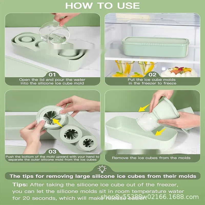 Ice Cube Mold for Tall Tumblers, Silicone Ice Cube Tray with Lid & Storage Bin, Easy-Fill & Release Ice Maker for Drinks — Green