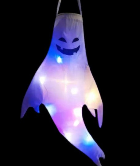 Light-Up Hanging Ghost Windsock, LED Halloween Ghost Decoration for Yard, Porch & Tree — Five Face Designs