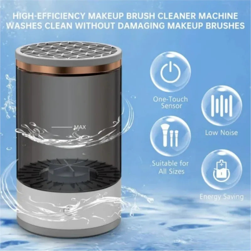 Electric Makeup Brush Cleaning Cup, Countertop Washer with Universal Silicone Cap — Cleans Several Brushes at Once, USB Plug-and-Play — Grey / White