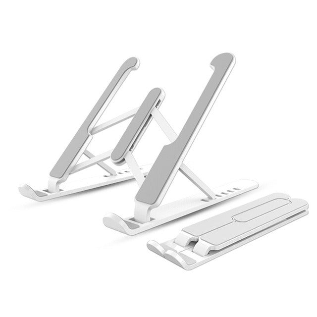 E605 Adjustable Foldable Laptop Stand with Cooling Function, Ergonomic Riser with Improved Airflow, Portable & Lightweight — Black / White